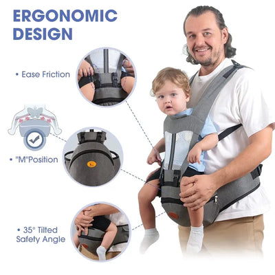 Baby Carrier,  6-In-1 Ergonomic Baby Carrier with Hip Seat Diaper Pocket Front and Back Baby Sling with Waist Stool Lumbar Support for Breastfeeding Newborn to Toddler, up 50Lbs (Gray)